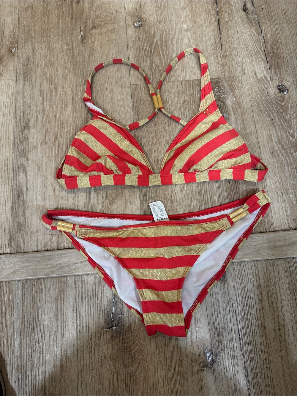 Guess Red and Gold Striped Bikini